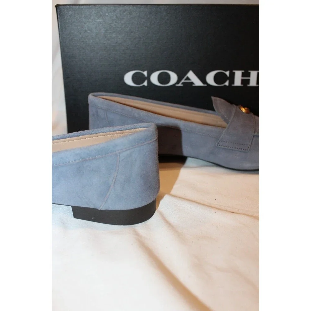 COACH SCULPT C LOGO SLIP ON DRIVER SUEDE LOAFER MOCASSINS LT DENIM SZ 7.5 NEW